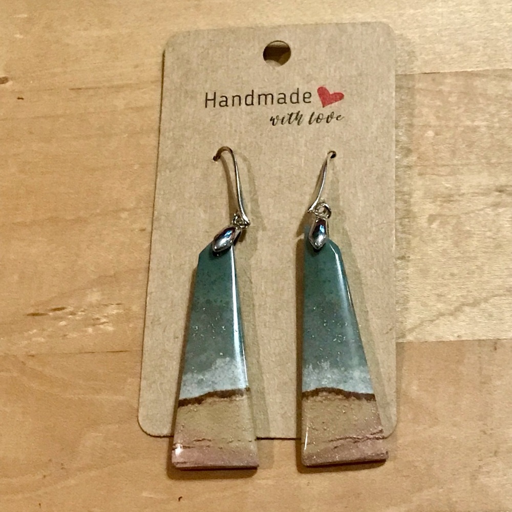 Lovely Long Polychrome Jasper on Silver Plated Earrings - FIRM ON PRICE